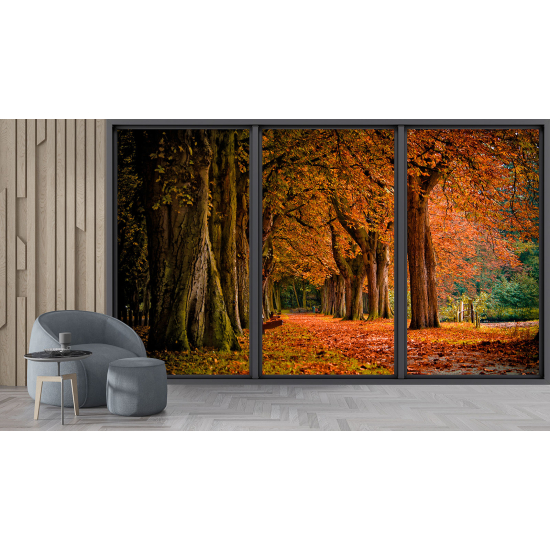 Optical Illusion Panoramic Bay Window Wall Mural / Wallpaper - Forest