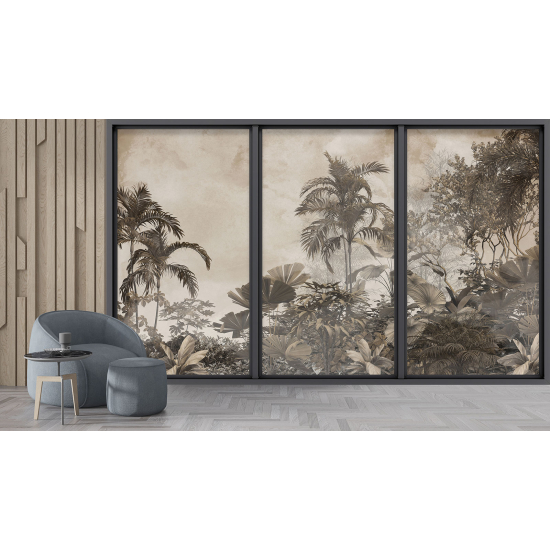 Optical Illusion Panoramic Bay Window Wall Mural / Wallpaper - Jungle
