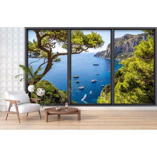 Optical Illusion Panoramic Bay Window Wall Mural / Wallpaper - Sea view
