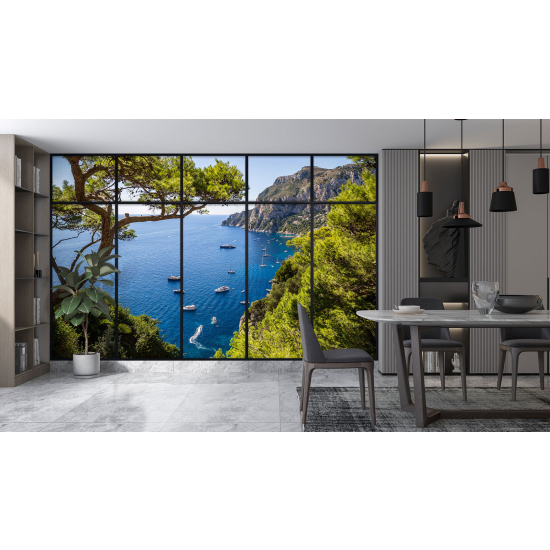 Optical Illusion Panoramic Window Wall Mural / Wallpaper - Sea view