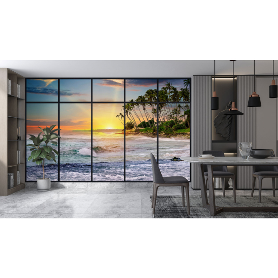 Optical Illusion Panoramic Window Wall Mural / Wallpaper - Sea view