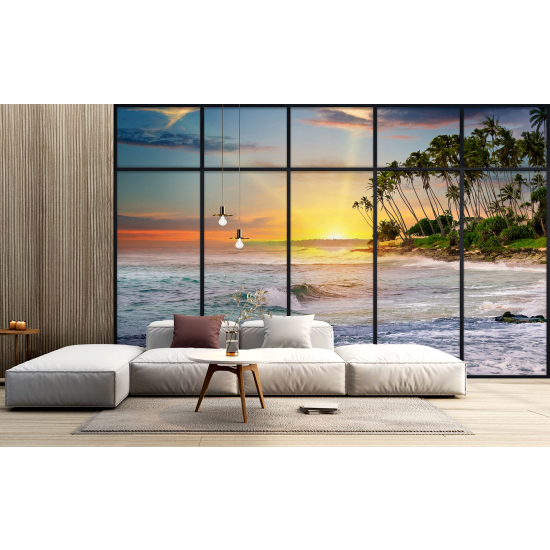 Optical Illusion Panoramic Window Wall Mural / Wallpaper - Sea view