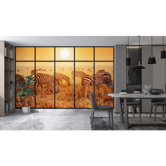 Optical Illusion Panoramic Window Wall Mural / Wallpaper - Zebras