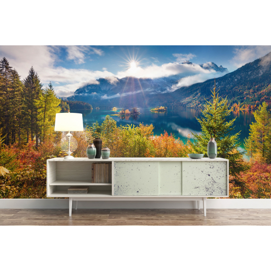 Panoramic Wallpaper - Wall Mural - Lake Mountains