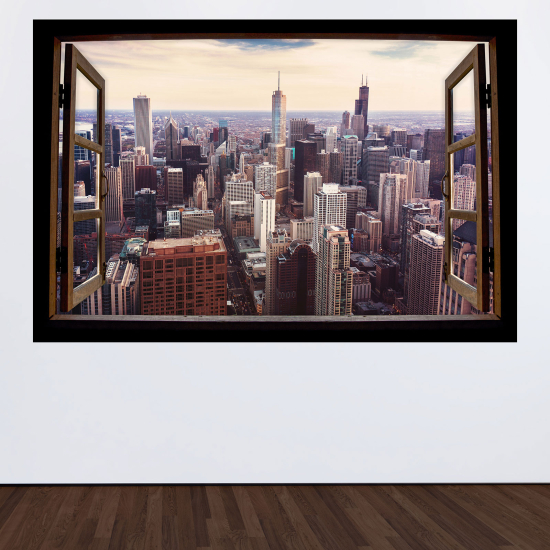 Optical Illusions Wood Window Wall Sticker - New York