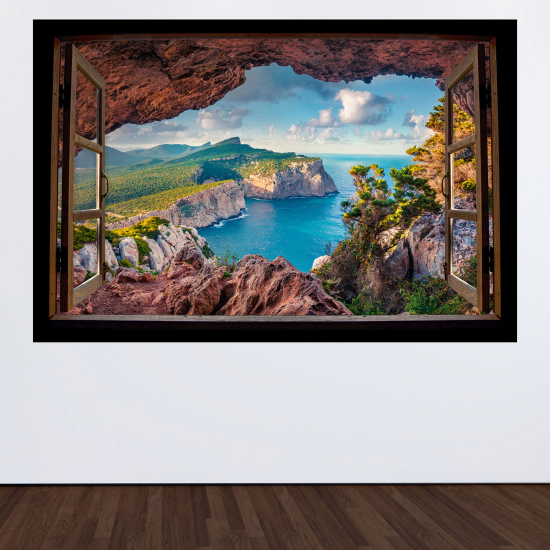 Optical Illusions Wood Window Wall Sticker - Sea view