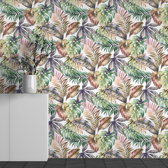 Panoramic Wallpaper - Wall Mural - Tropical Leaves Pattern